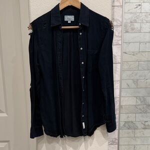 Black Distressed Button-Up Shirt